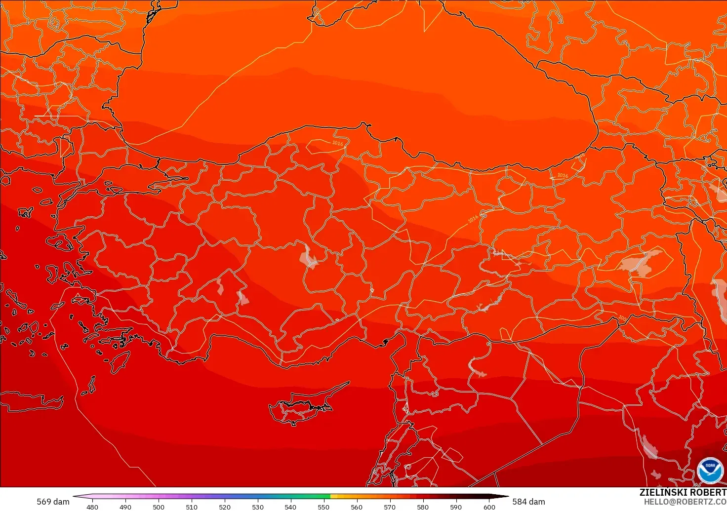 GFS model - Türkiye, 500 hPa’da jeopotansiyel yükseklik