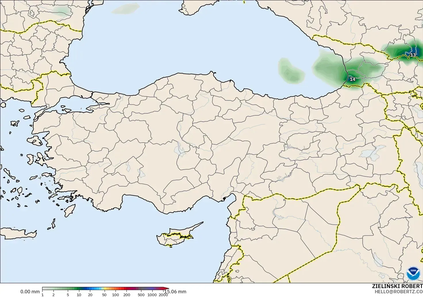 GFS model - Türkiye, Yağış Birikimi