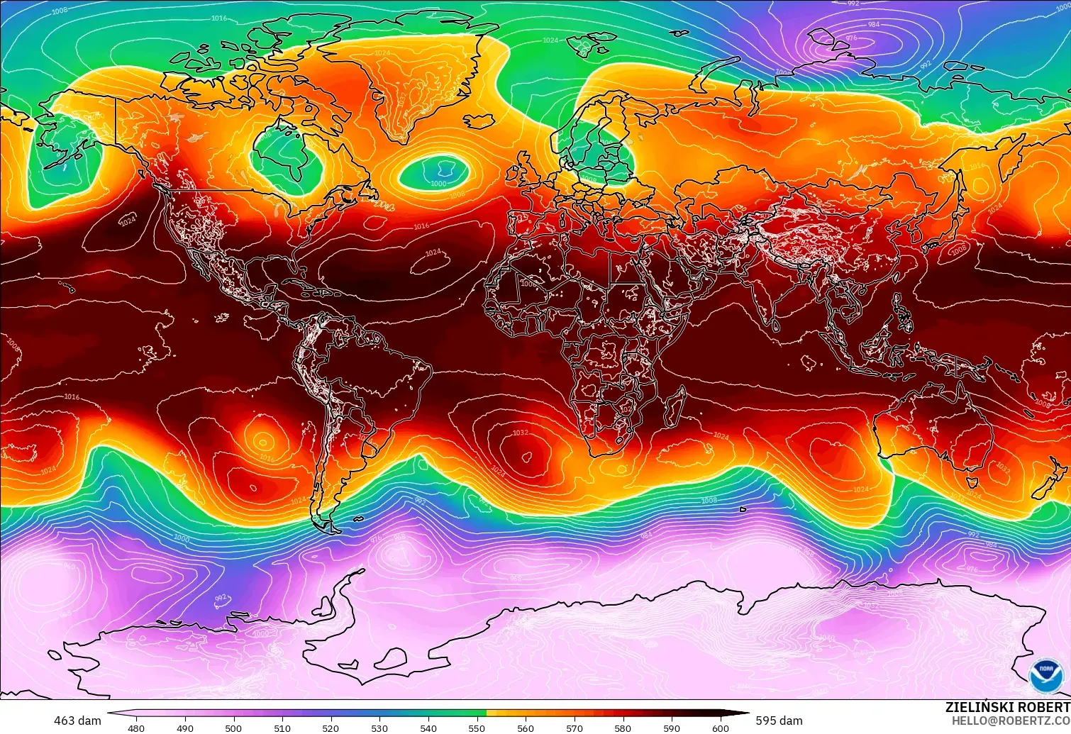 GFS model - Dünya, 500 hPa’da jeopotansiyel yükseklik