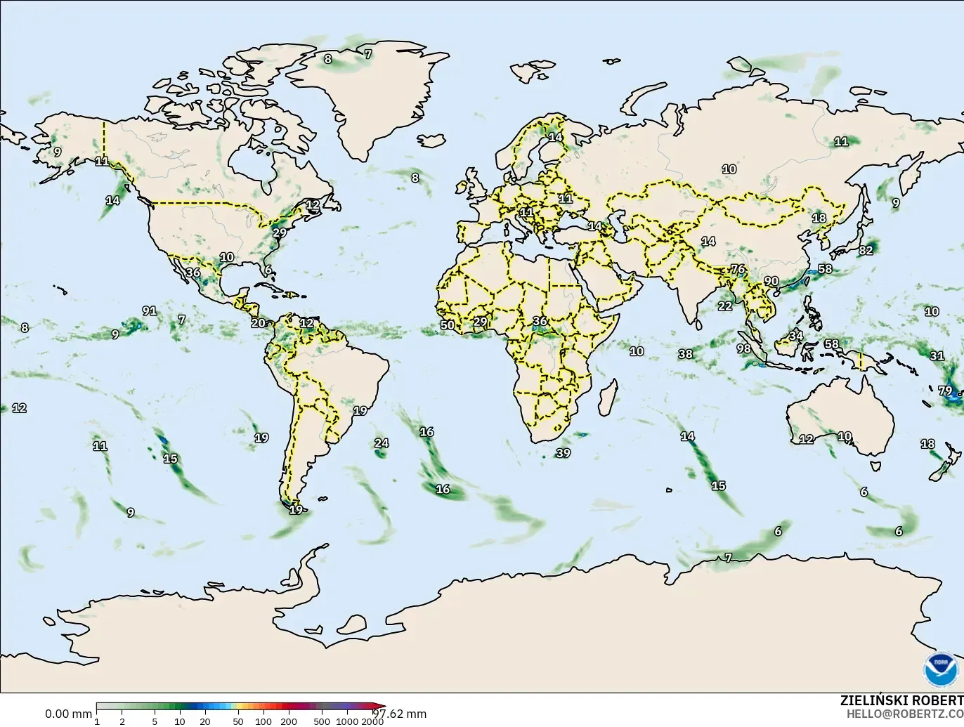 GFS model - Dünya, Yağış Birikimi