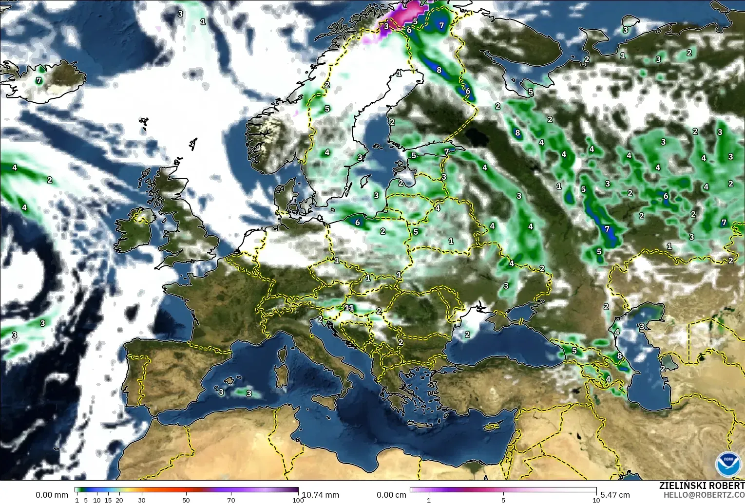 GFS model - Avrupa, Yağış, Bulut ve Basınç