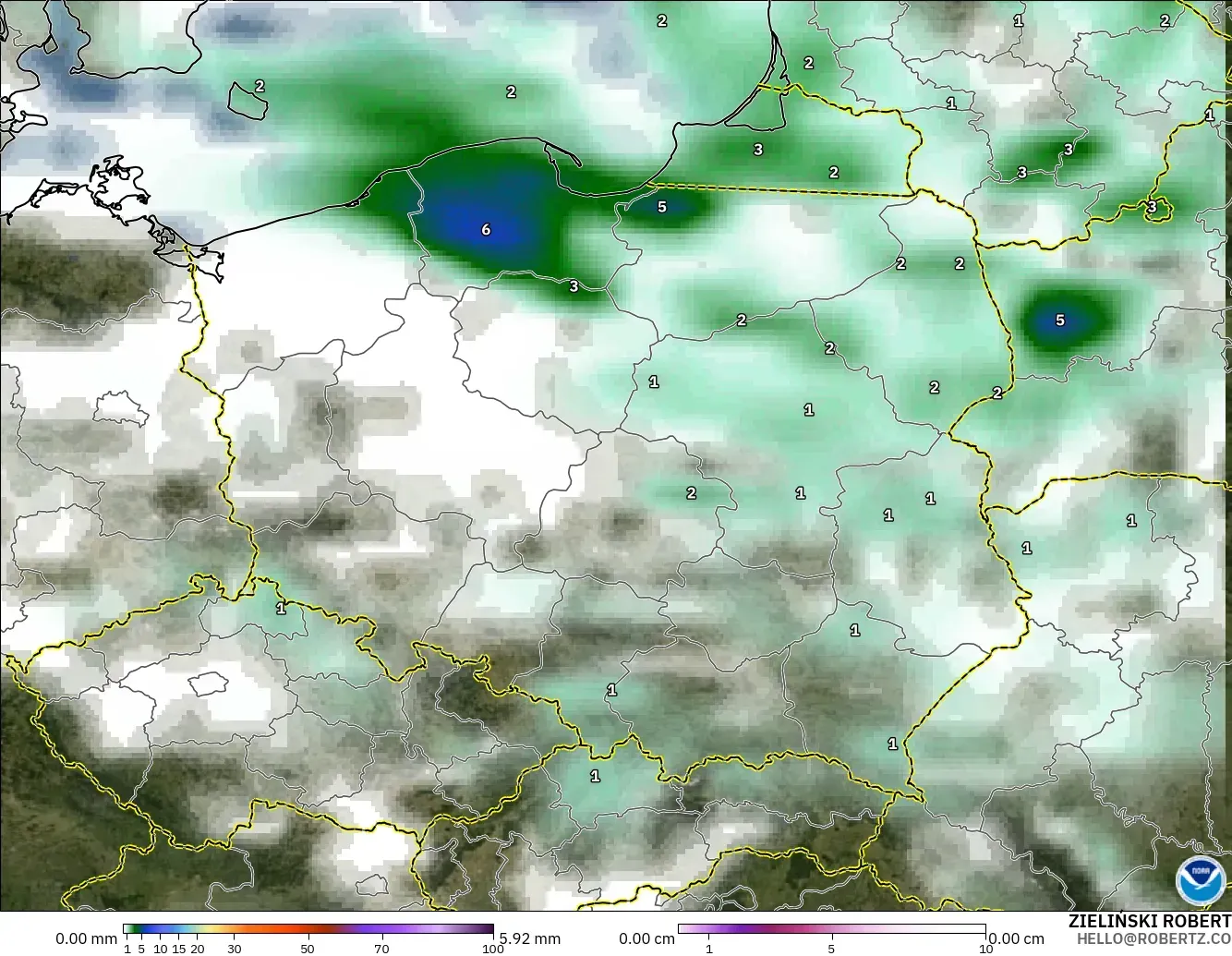 GFS model - Polonya, Yağış, Bulut ve Basınç