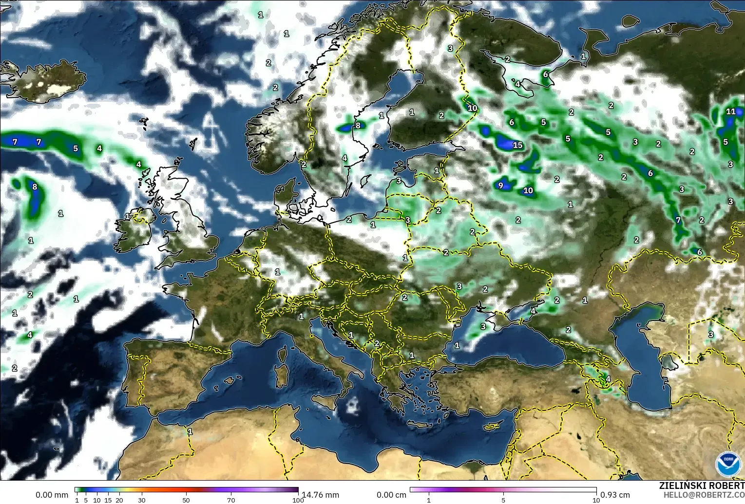 GFS model - Avrupa, Yağış, Bulut ve Basınç