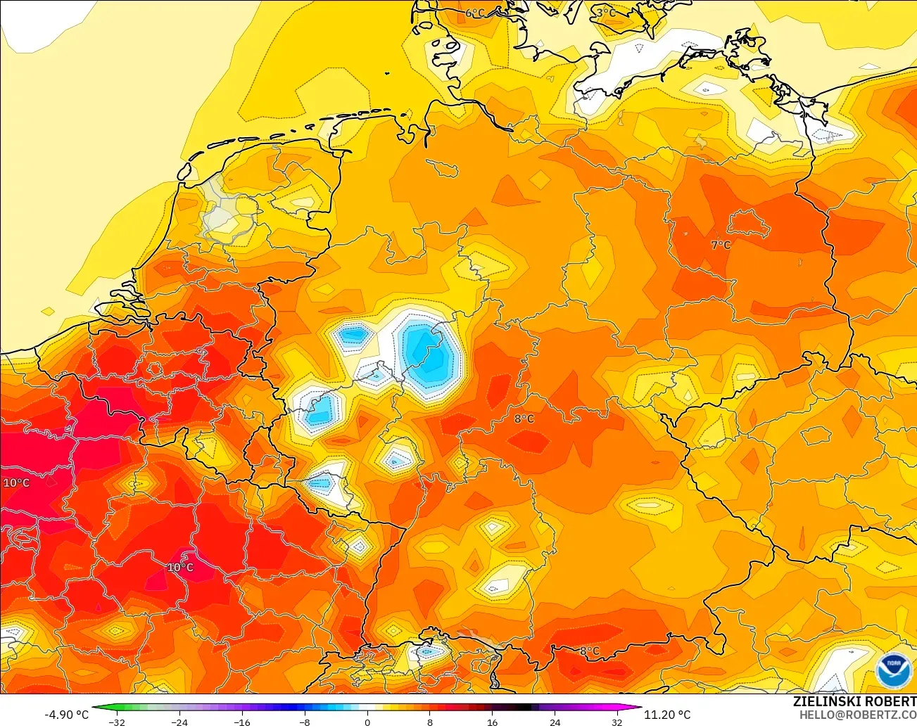 GFS model - Almanya, 2 m Sıcaklık Anomalisi