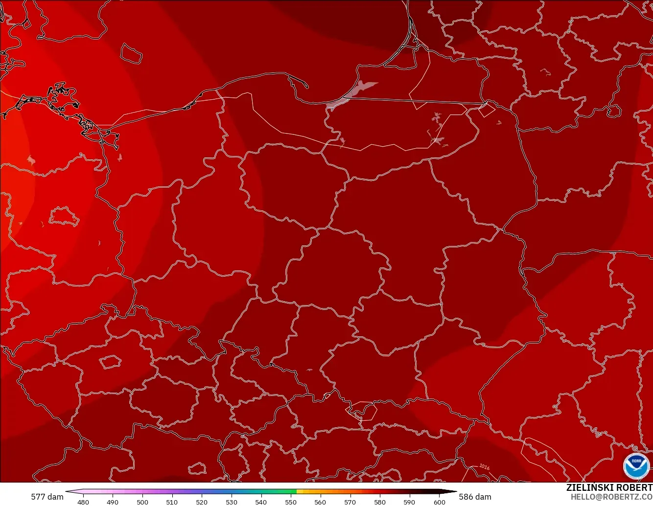 GFS model - Polonya, 500 hPa’da jeopotansiyel yükseklik