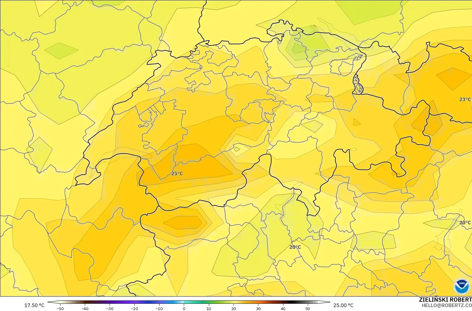 GFS model - İsviçre, 850 hPa Sıcaklık