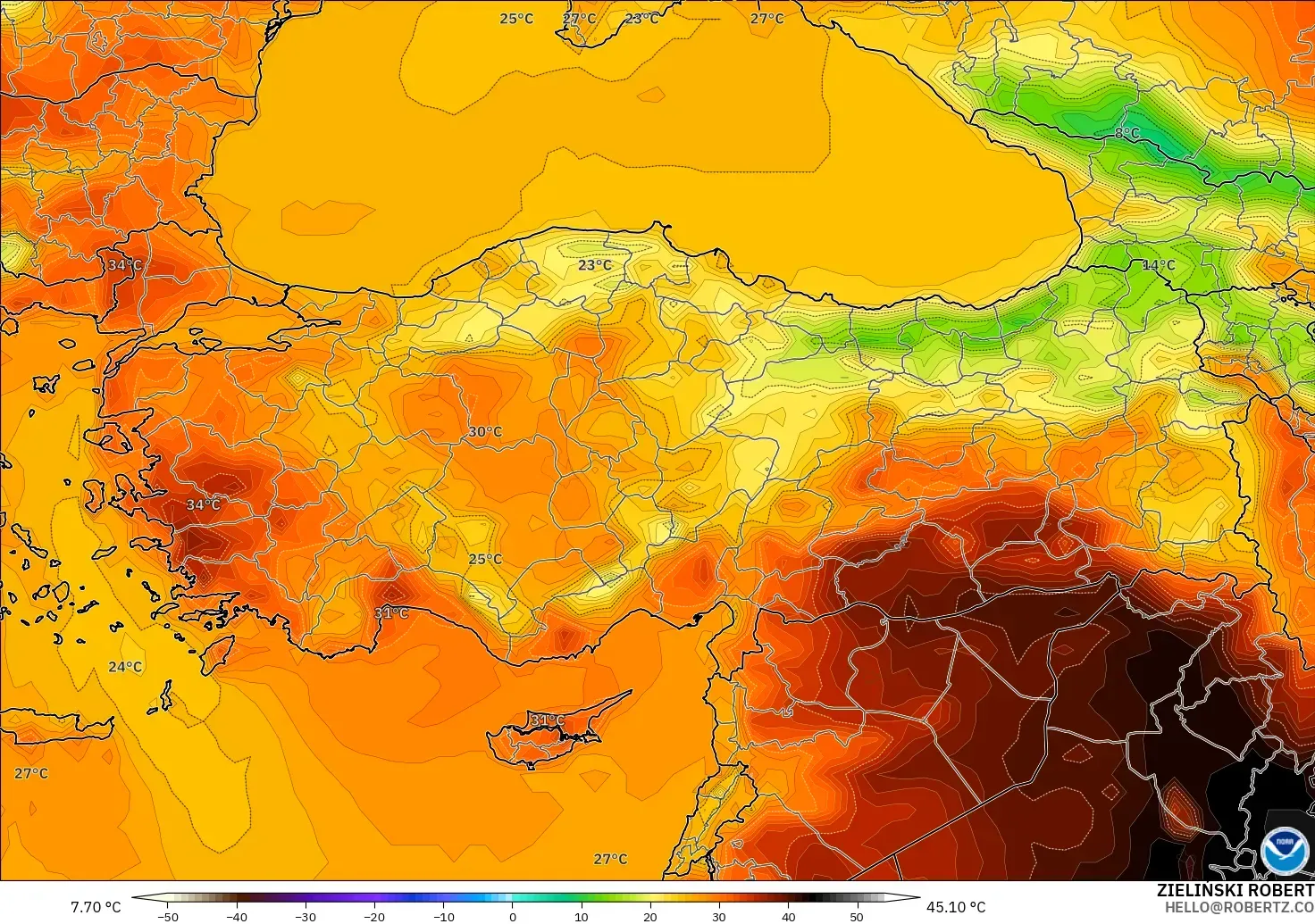 GFS model - Türkiye, 2 m Sıcaklık