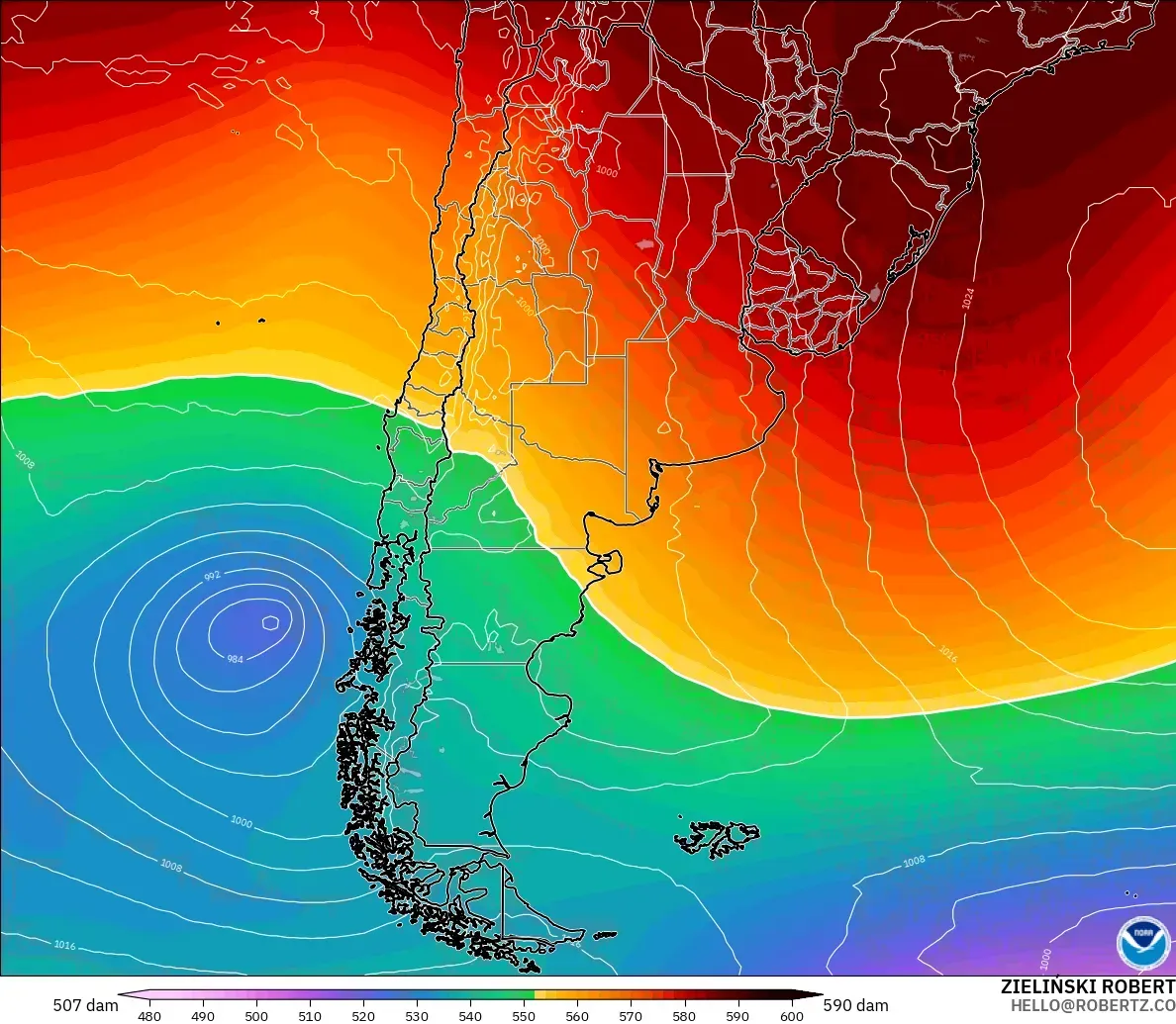 GFS model - Arjantin, 500 hPa’da jeopotansiyel yükseklik