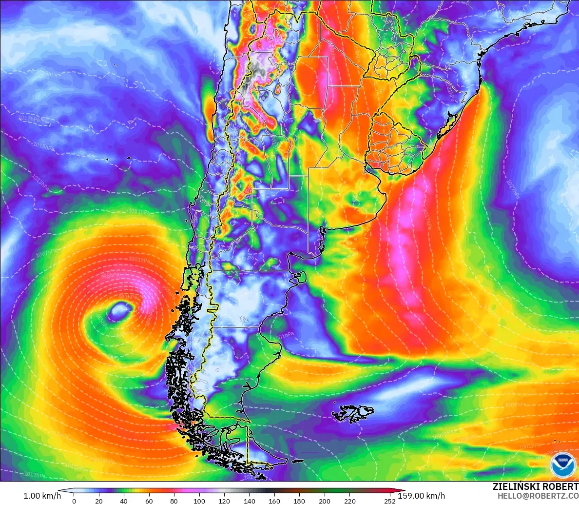 GFS model - Arjantin, Rüzgâr Esintileri