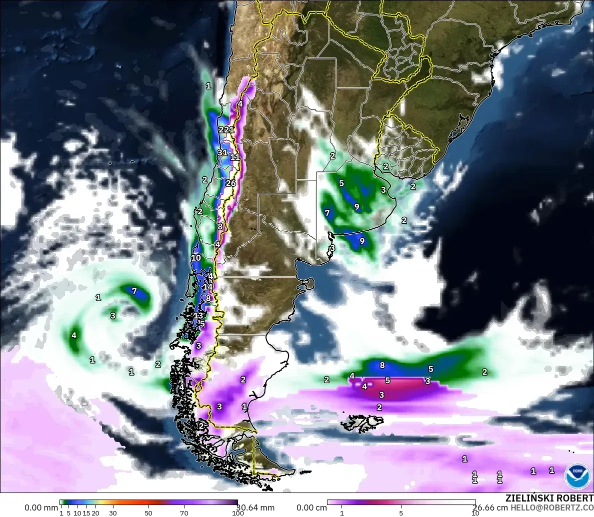 GFS model - Arjantin, Yağış, Bulut ve Basınç