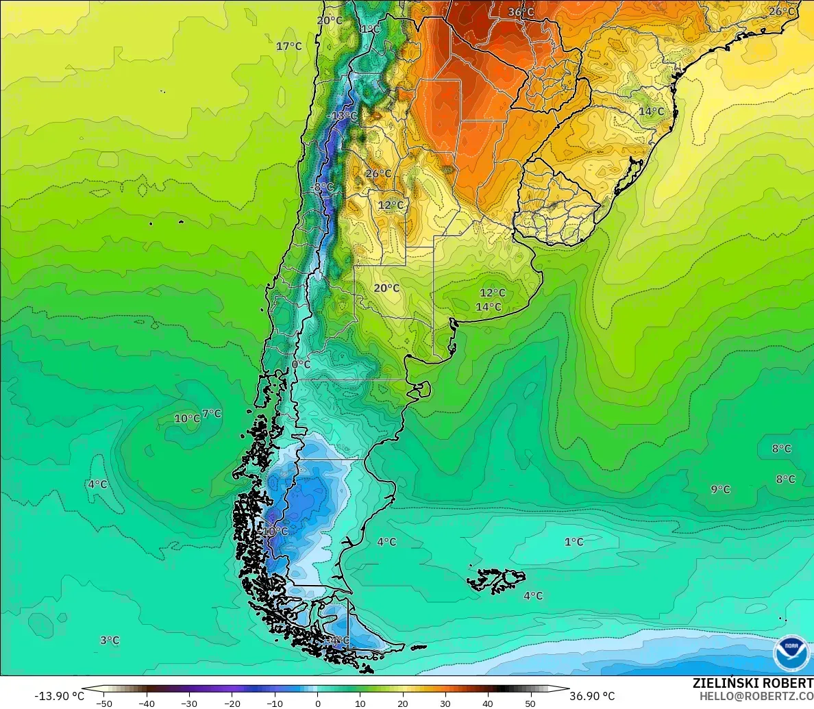 GFS model - Arjantin, 2 m Sıcaklık