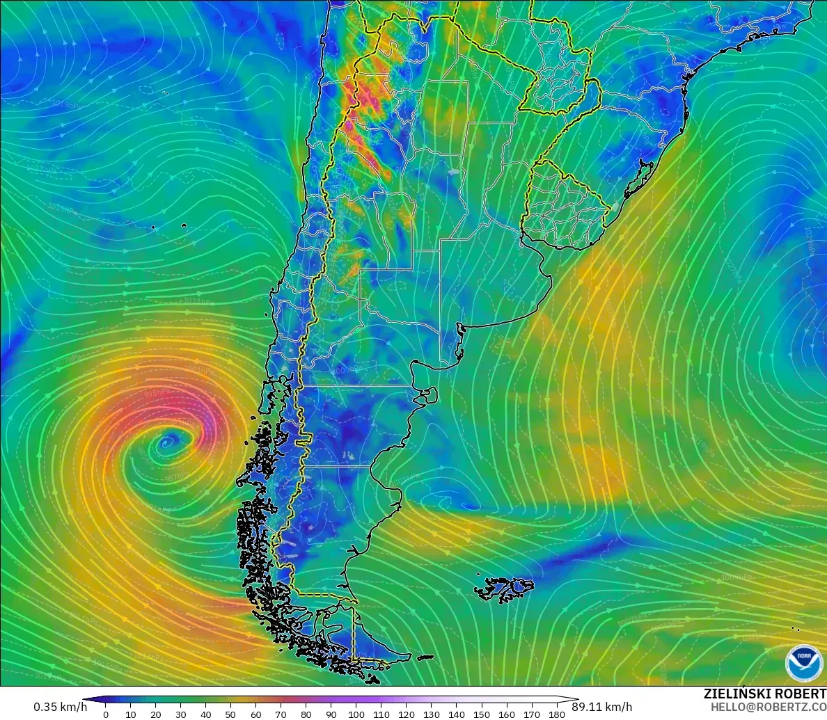GFS model - Arjantin, 10 m Rüzgâr