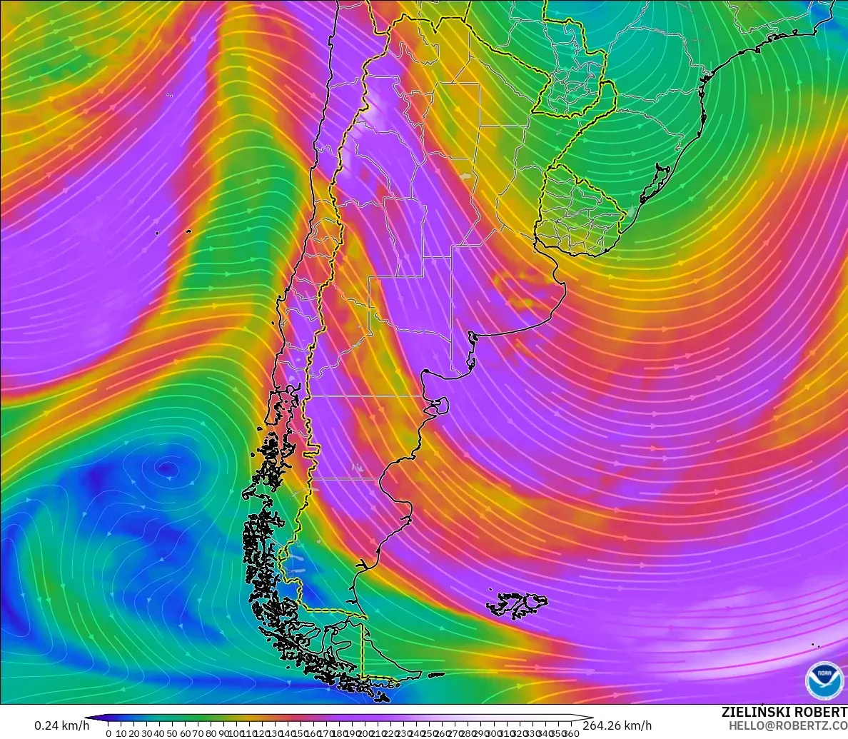GFS model - Arjantin, 300 hPa Rüzgârı (jet)