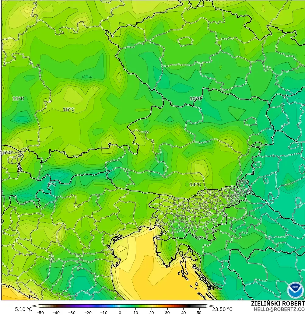 GFS model - Avusturya, 2 m Çiy Noktası