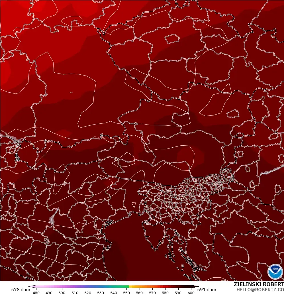 GFS model - Avusturya, 500 hPa’da jeopotansiyel yükseklik