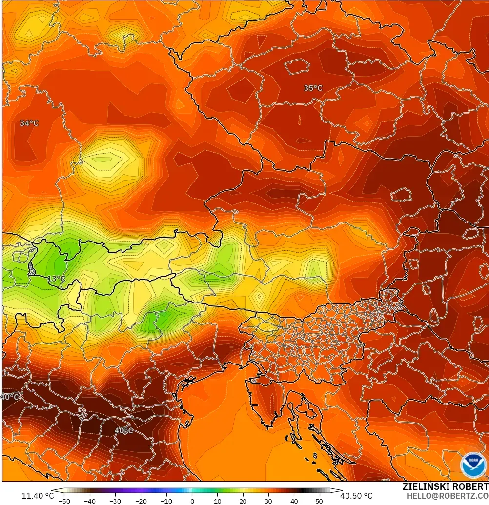 GFS model - Avusturya, 2 m Sıcaklık