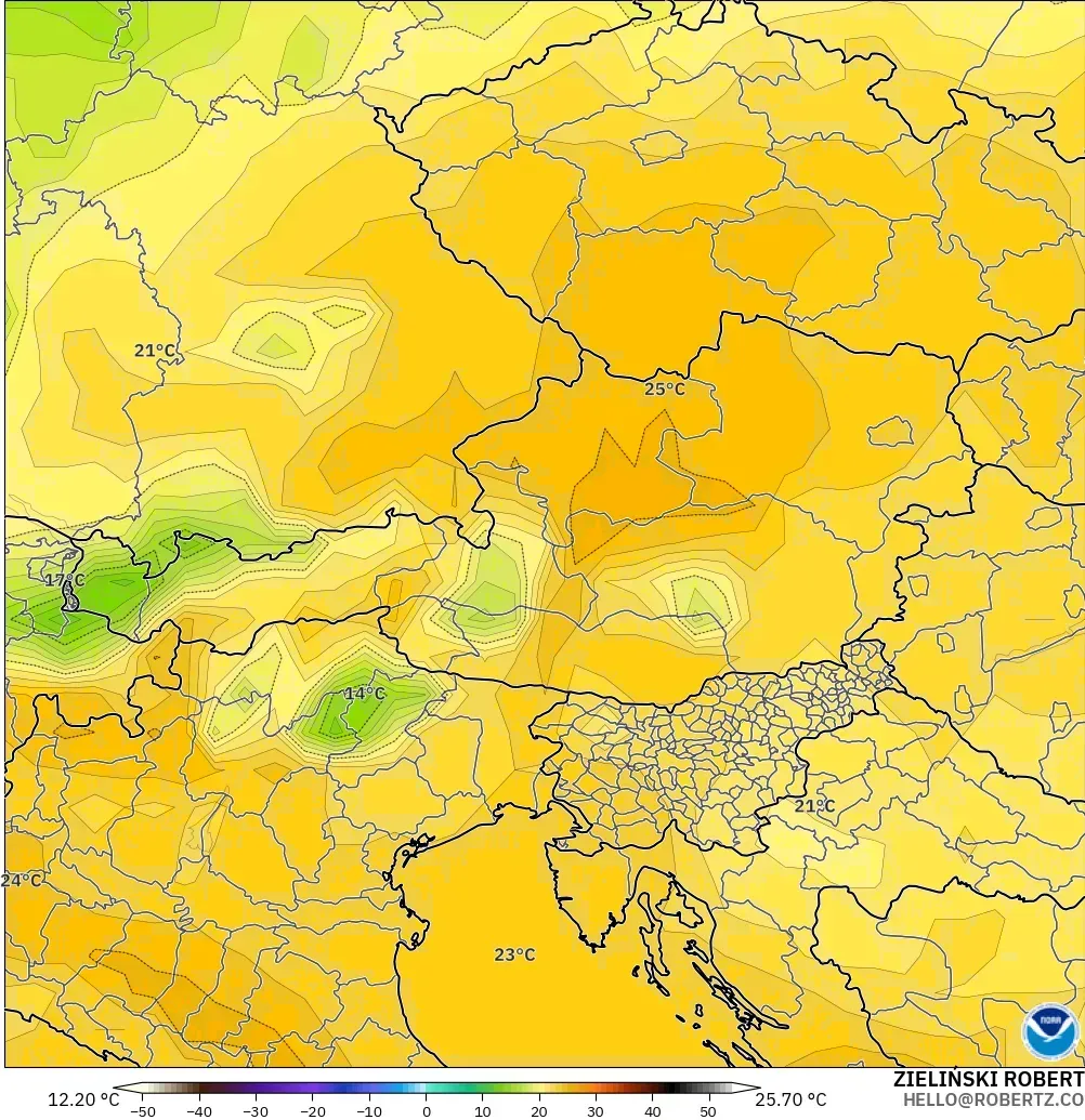 GFS model - Avusturya, 850 hPa Sıcaklık