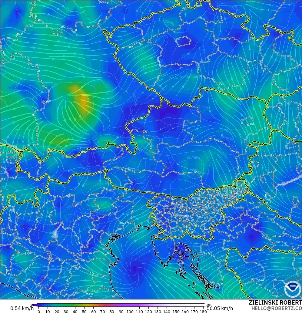 GFS model - Avusturya, 10 m Rüzgâr