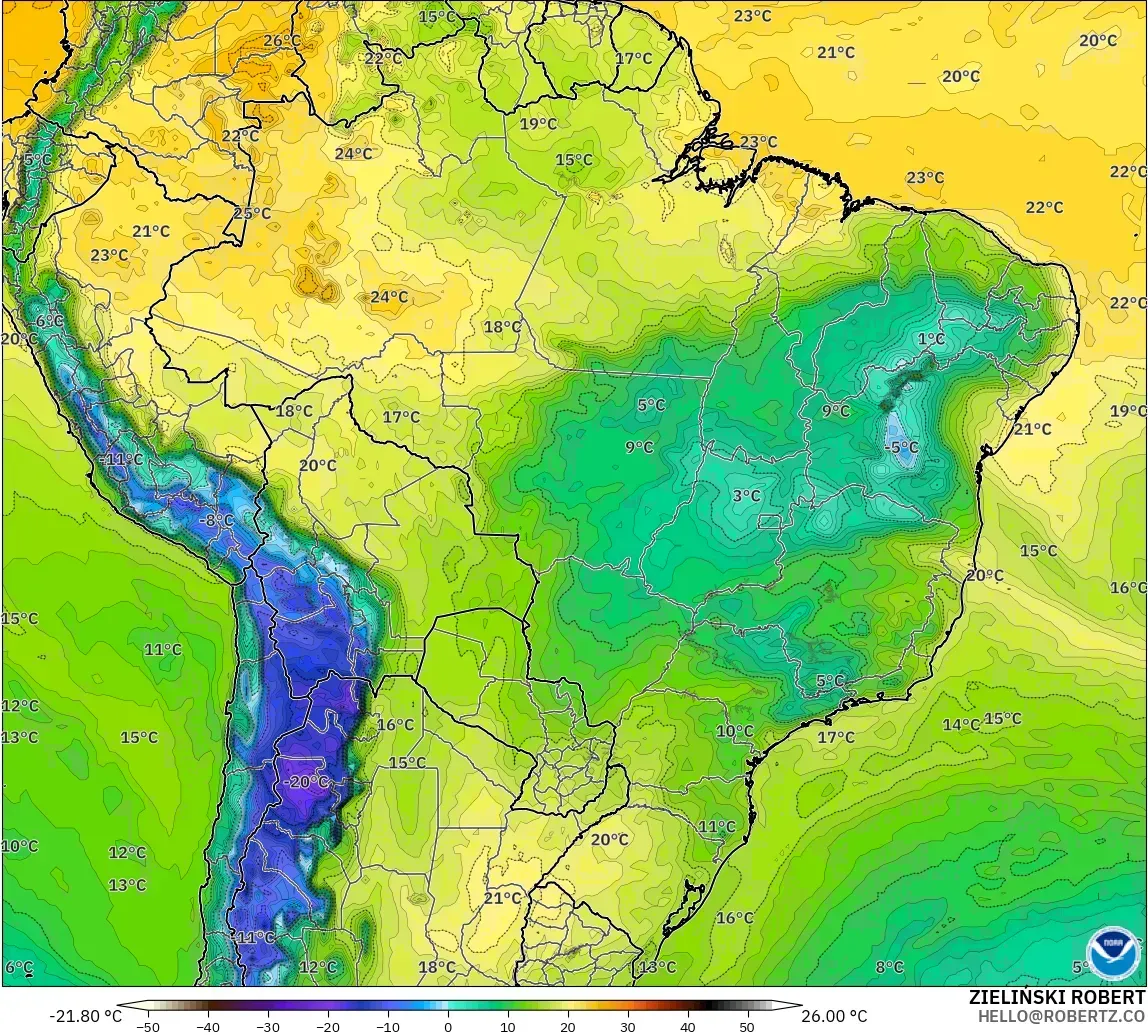 GFS model - Brezilya, 2 m Çiy Noktası