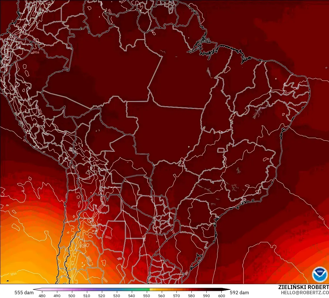 GFS model - Brezilya, 500 hPa’da jeopotansiyel yükseklik