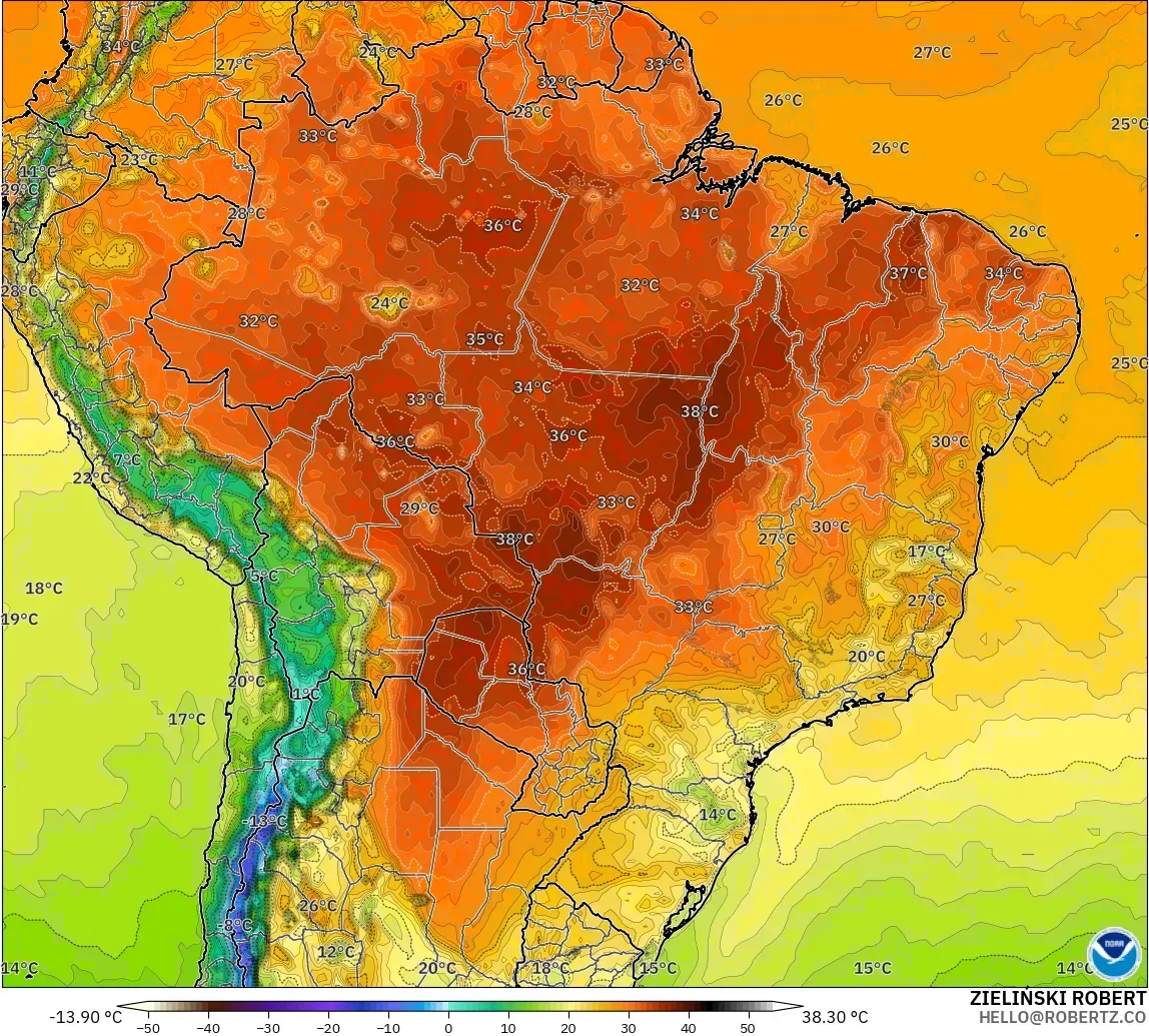 GFS model - Brezilya, 2 m Sıcaklık