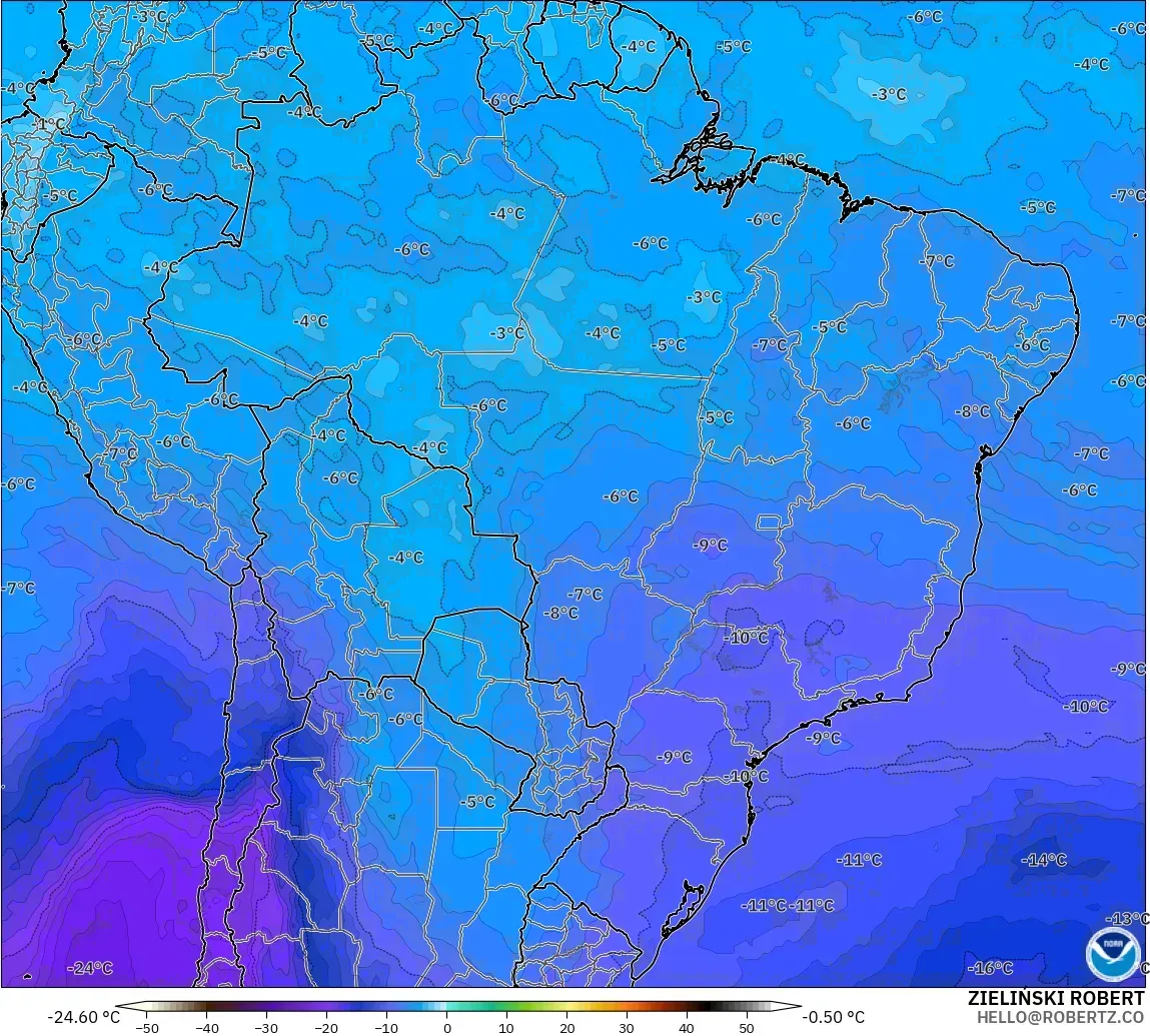 GFS model - Brezilya, 500 hPa Sıcaklık