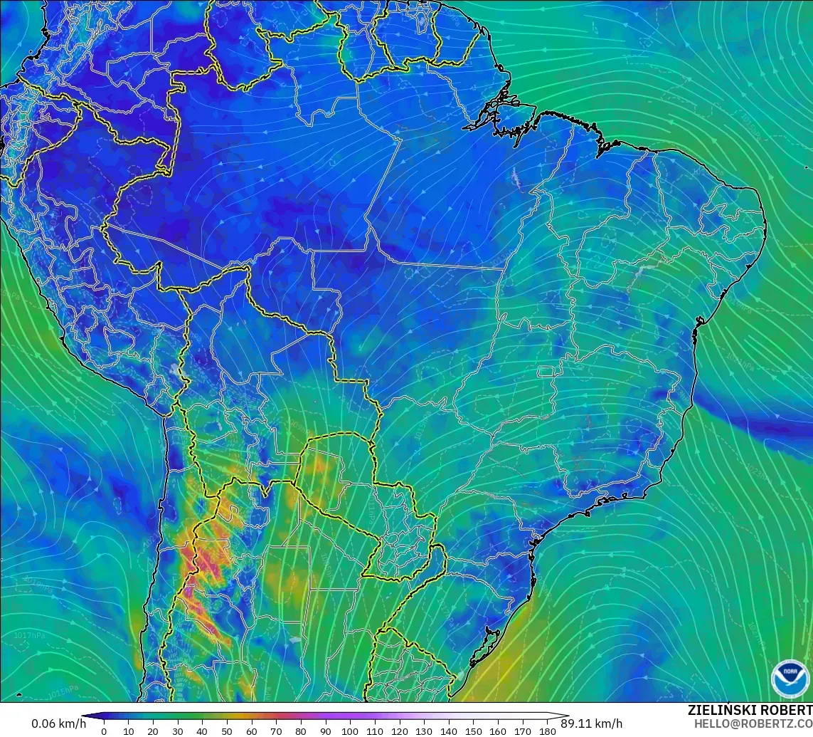 GFS model - Brezilya, 10 m Rüzgâr