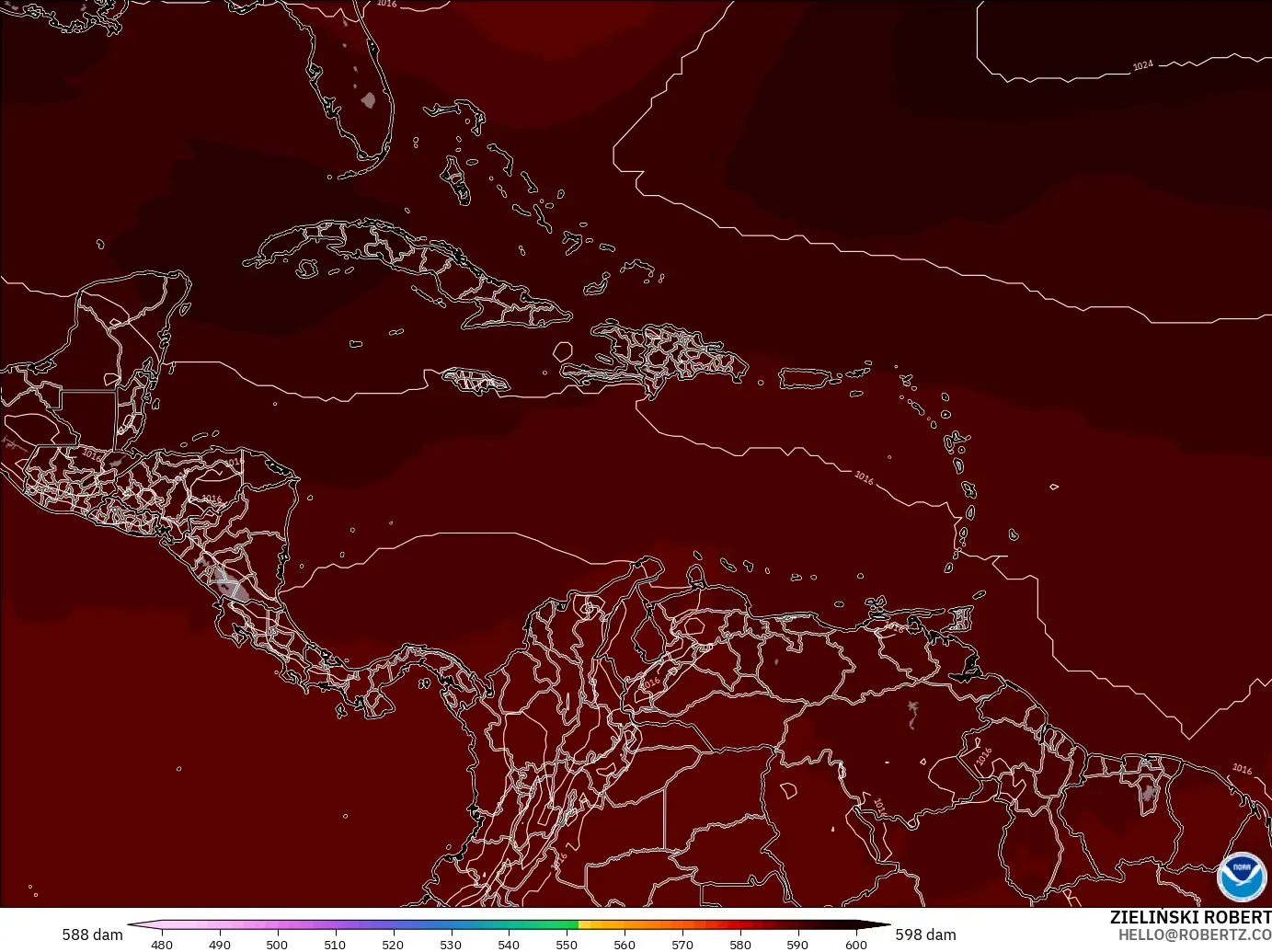 GFS model - Karayipler, 500 hPa’da jeopotansiyel yükseklik