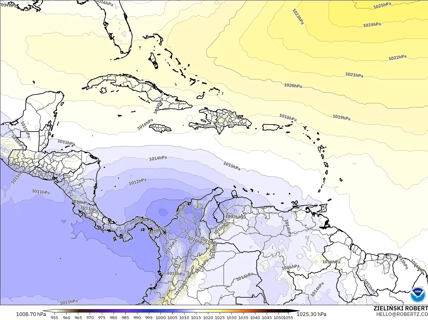 GFS model - Karayipler, Basınç