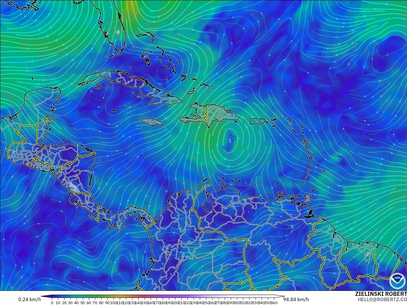 GFS model - Karayipler, 300 hPa Rüzgârı (jet)
