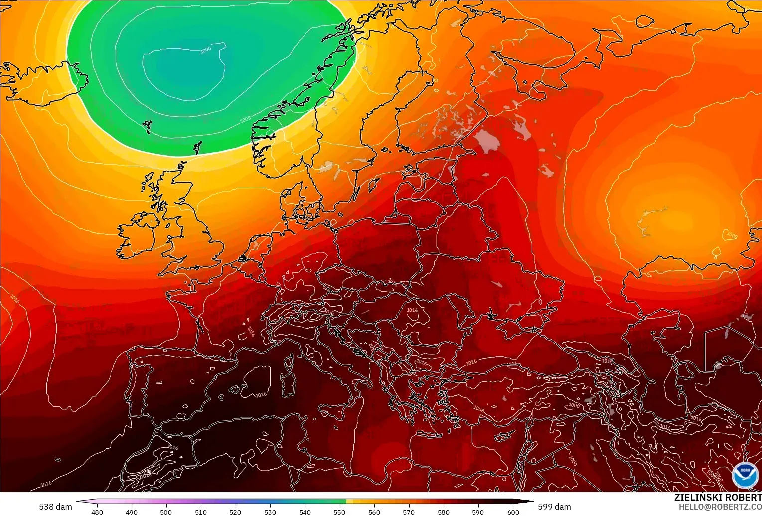 GFS model - Avrupa, 500 hPa’da jeopotansiyel yükseklik