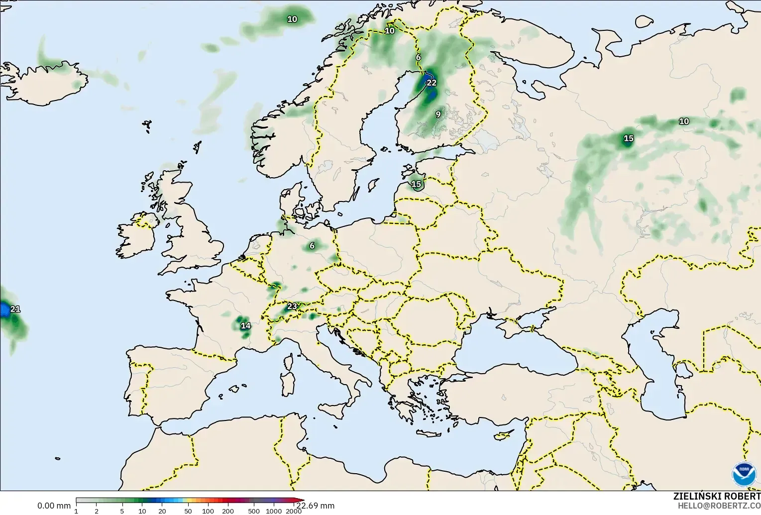 GFS model - Avrupa, Yağış Birikimi