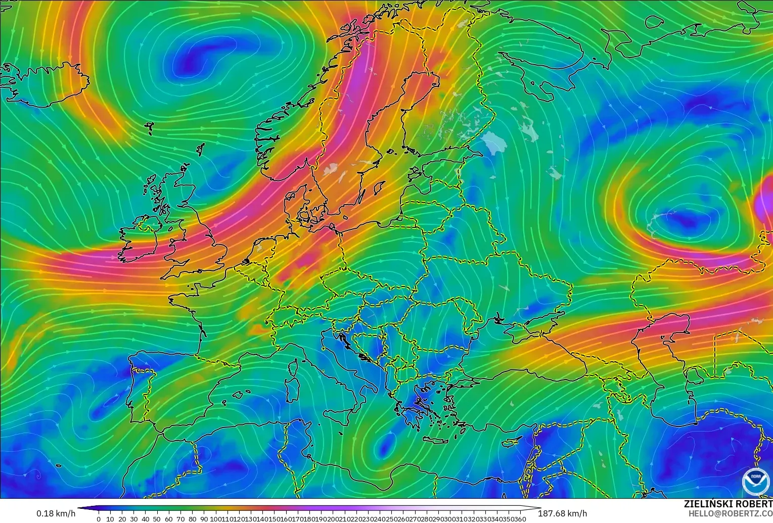 GFS model - Avrupa, 300 hPa Rüzgârı (jet)