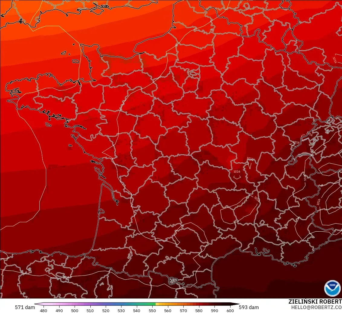 GFS model - Fransa, 500 hPa’da jeopotansiyel yükseklik