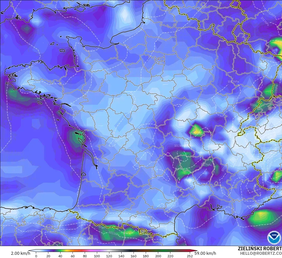 GFS model - Fransa, Rüzgâr Esintileri