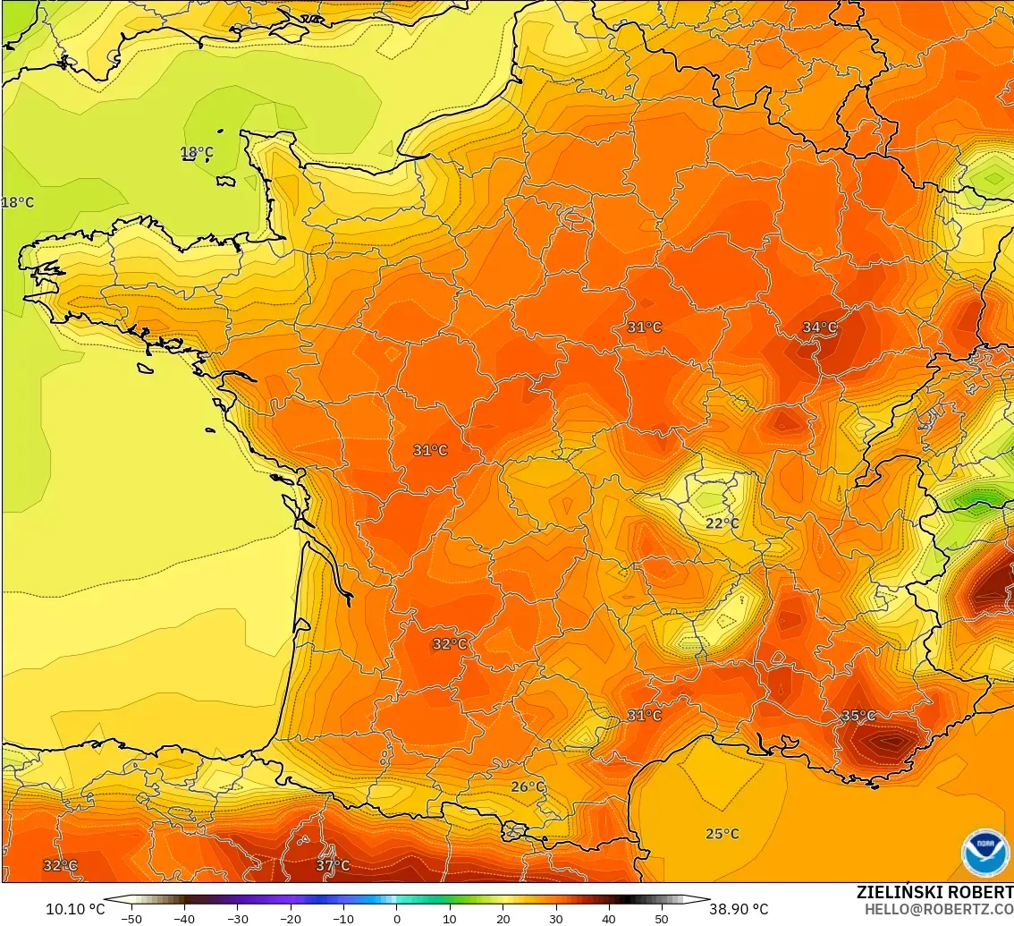 GFS model - Fransa, 2 m Sıcaklık
