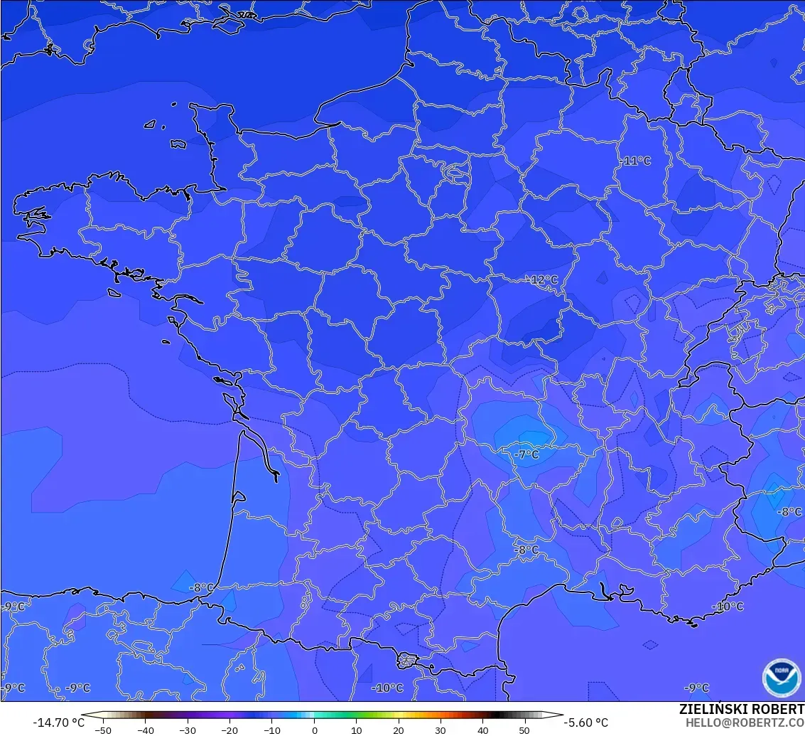 GFS model - Fransa, 500 hPa Sıcaklık
