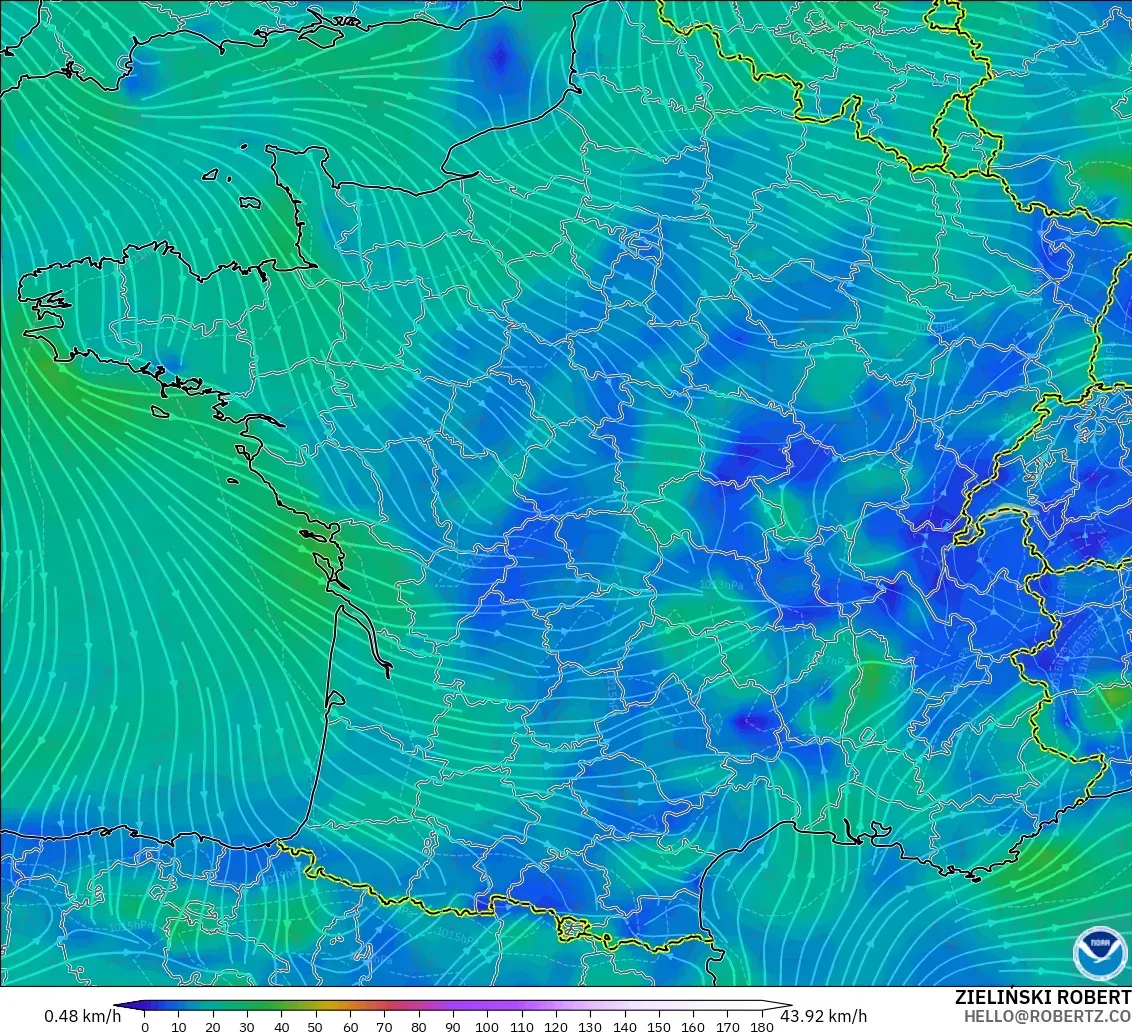 GFS model - Fransa, 10 m Rüzgâr