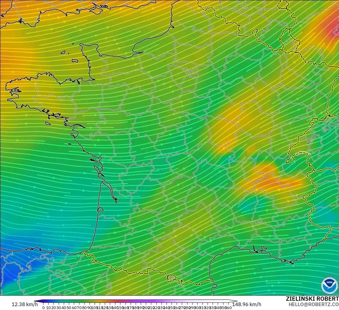 GFS model - Fransa, 300 hPa Rüzgârı (jet)