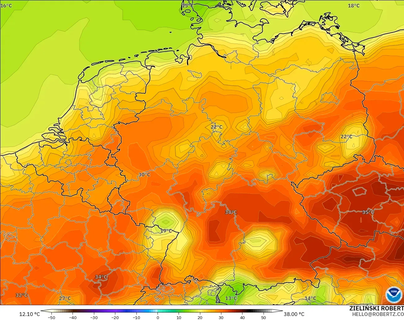 GFS model - Almanya, 2 m Sıcaklık