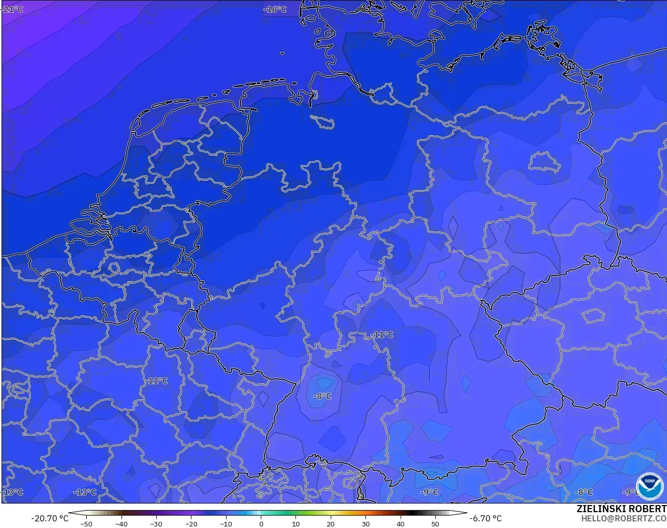 GFS model - Almanya, 500 hPa Sıcaklık
