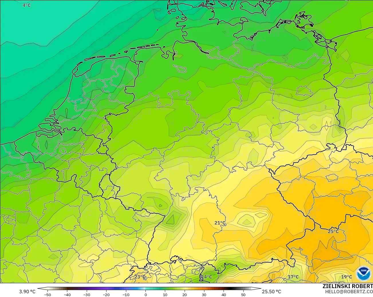 GFS model - Almanya, 850 hPa Sıcaklık