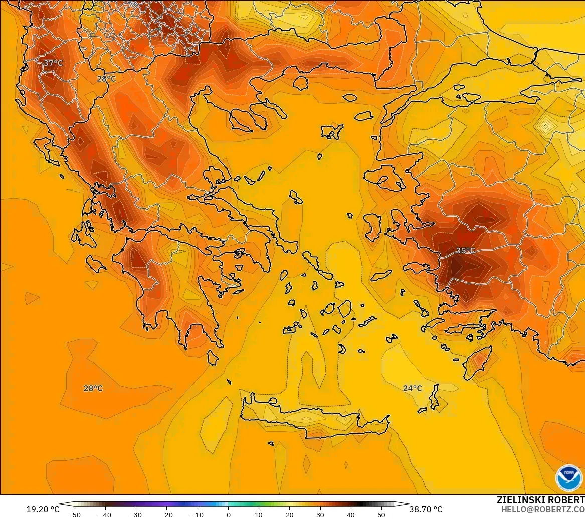 GFS model - Yunanistan, 2 m Sıcaklık