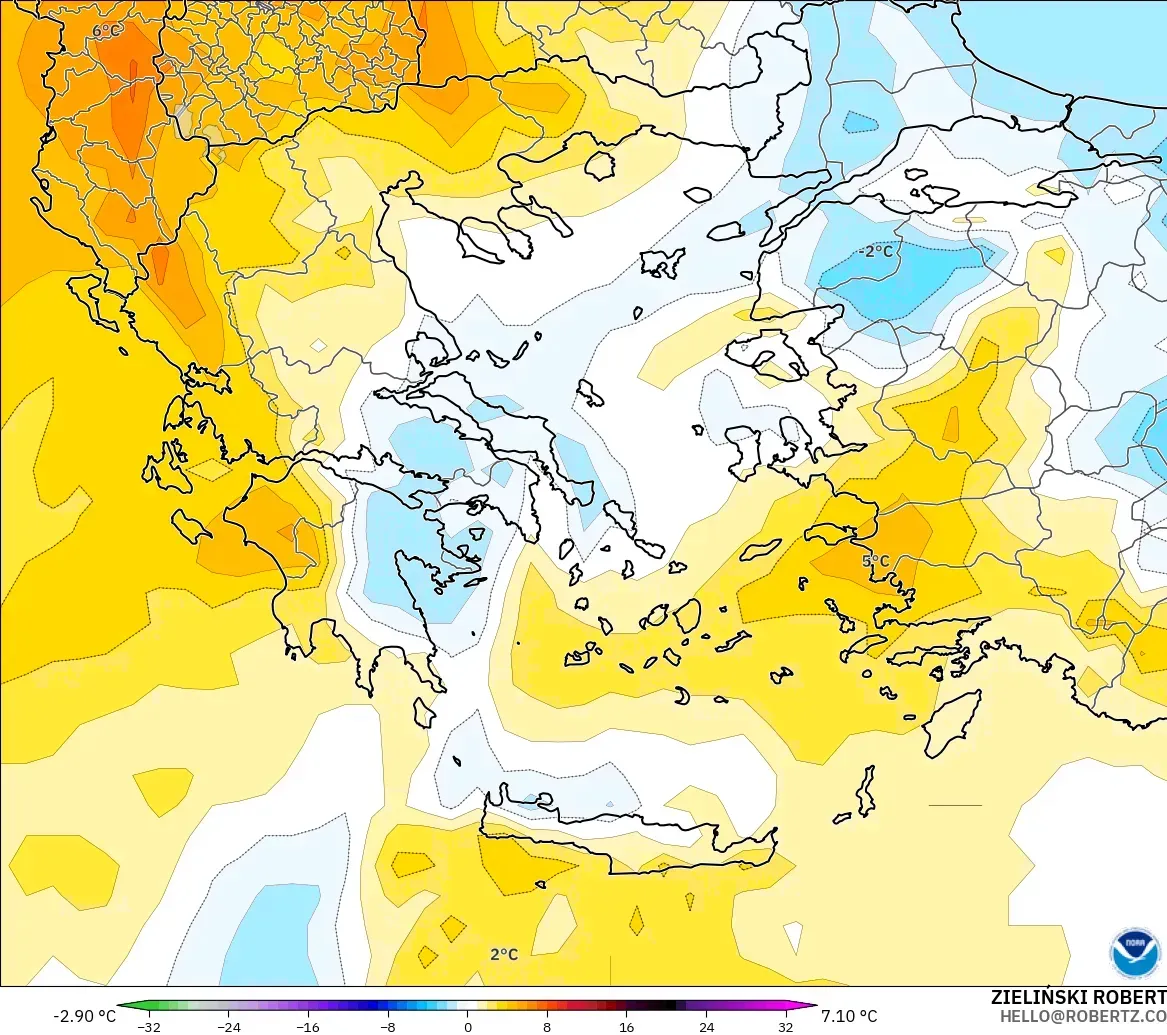 GFS model - Yunanistan, 850 hPa Sıcaklık Anomalisi