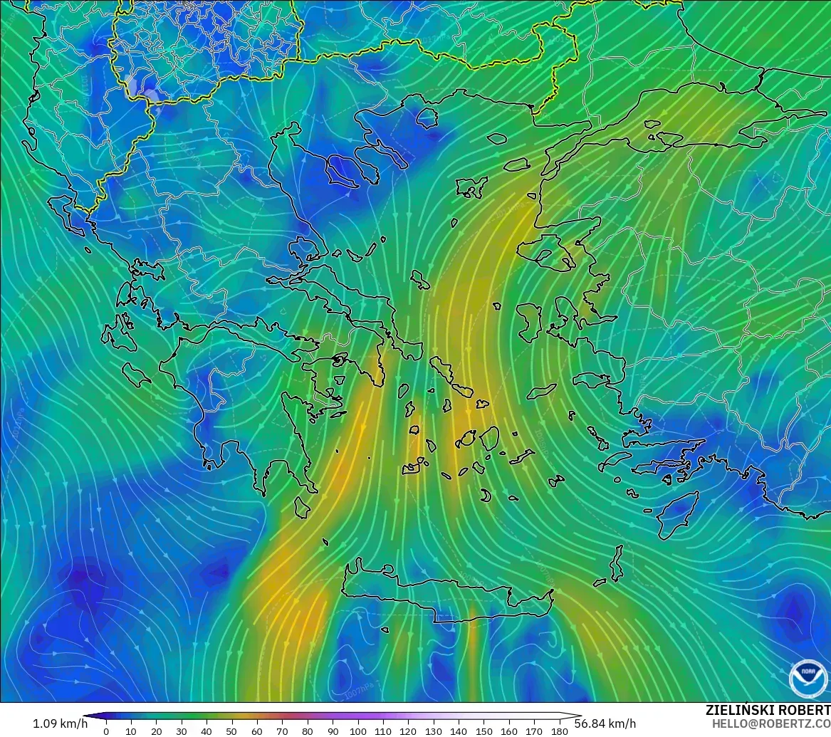 GFS model - Yunanistan, 10 m Rüzgâr