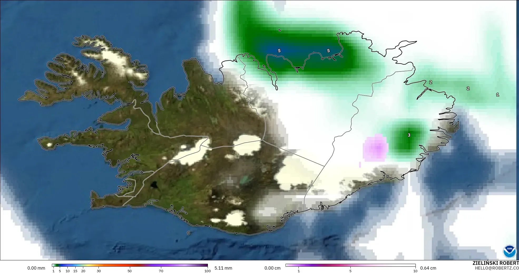 GFS model - İzlanda, Yağış, Bulut ve Basınç