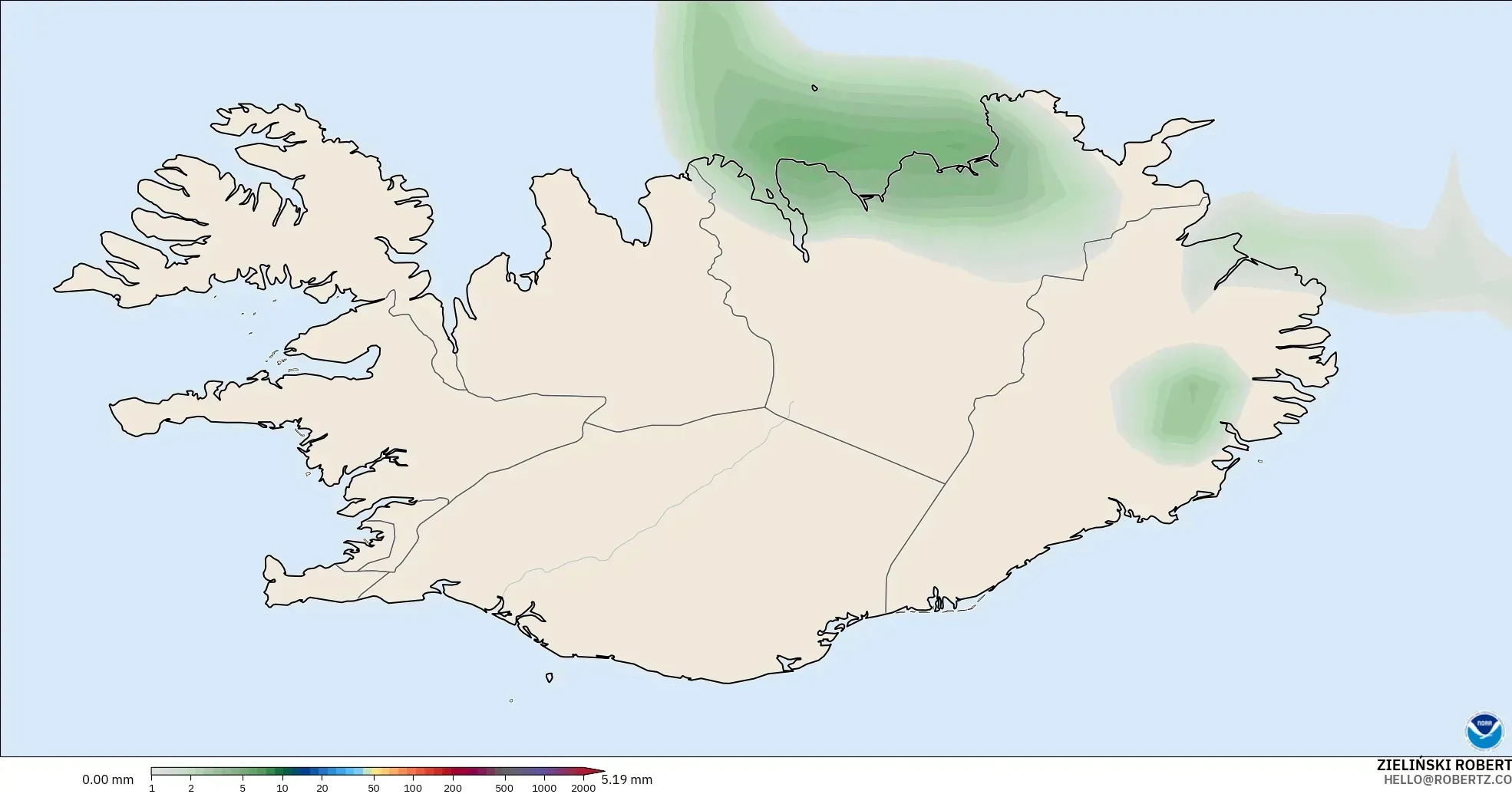 GFS model - İzlanda, Yağış Birikimi