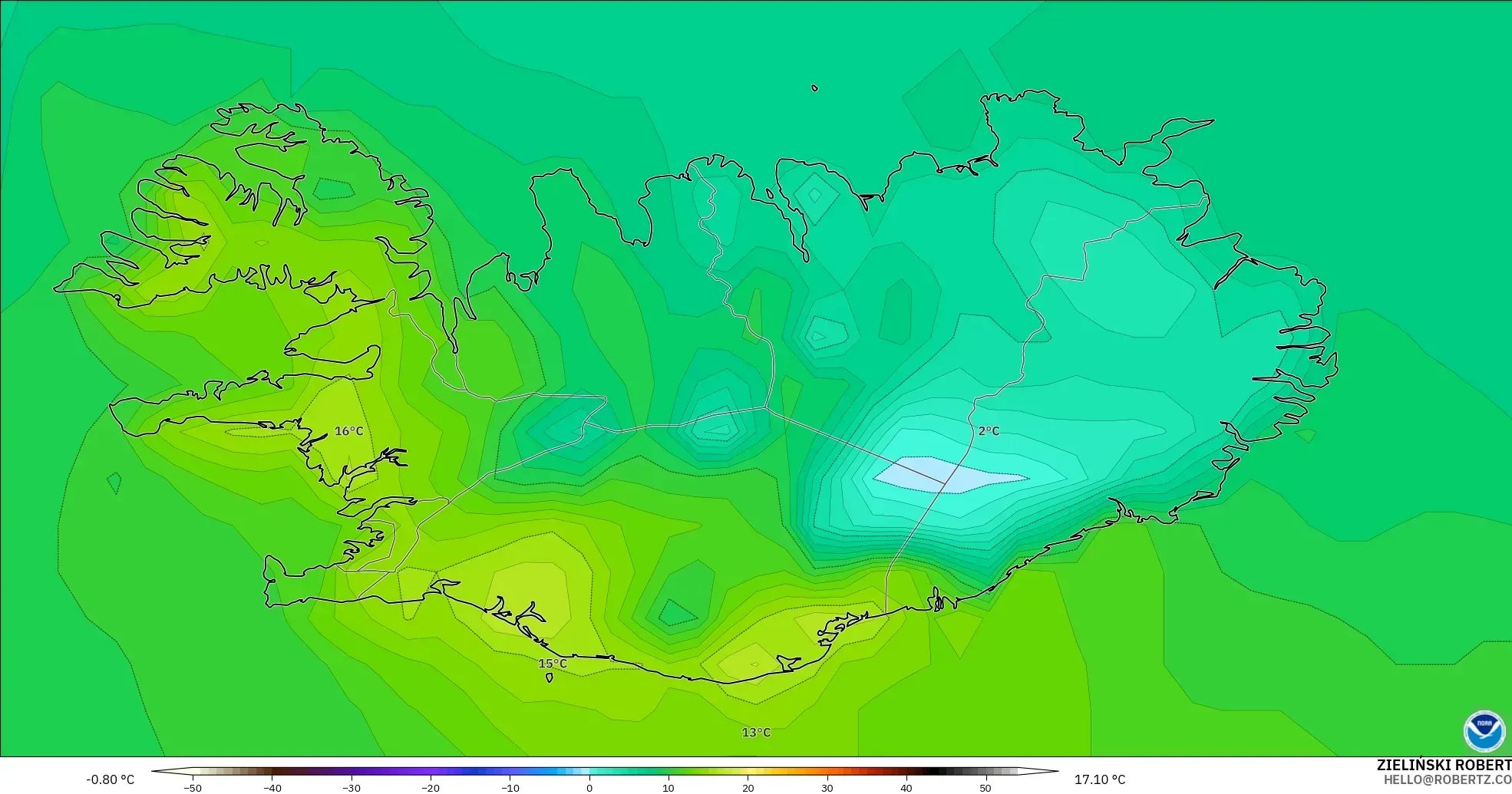 GFS model - İzlanda, 2 m Sıcaklık