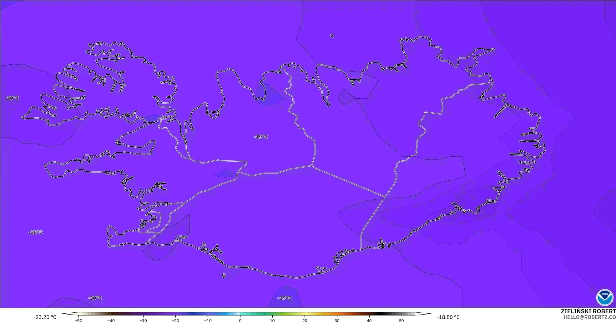GFS model - İzlanda, 500 hPa Sıcaklık