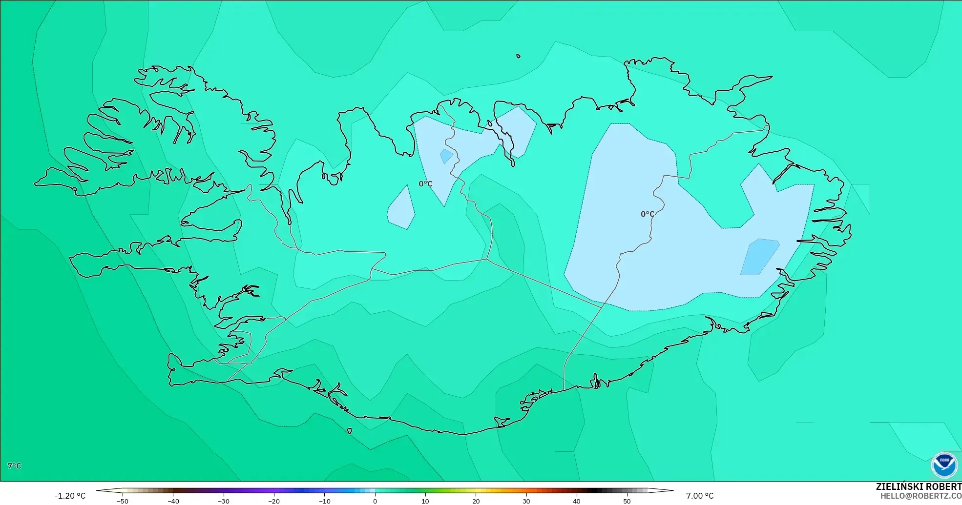 GFS model - İzlanda, 850 hPa Sıcaklık